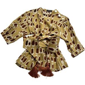 Vanderwilde Wrap Top in Yellow Abstract Print